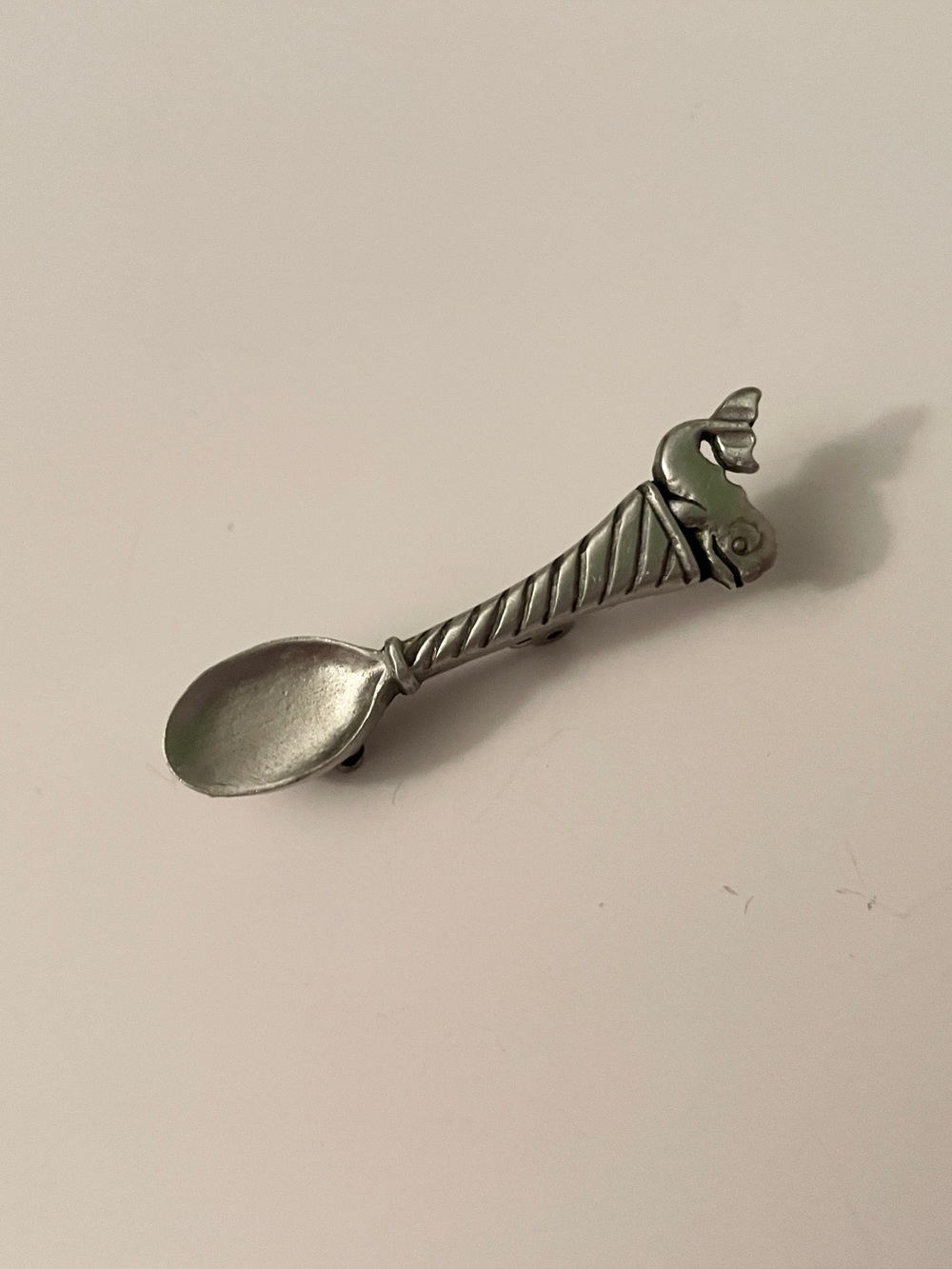 Vintage Pewter Whale Spoon Pin Brooch Marine Sea Life Humpback